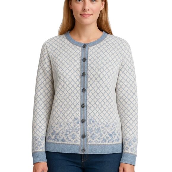 Dale of Norway Cardigan Blue White Wool Nordic Fair Isle Knit Sweater Sz Medium - Picture 5 of 10